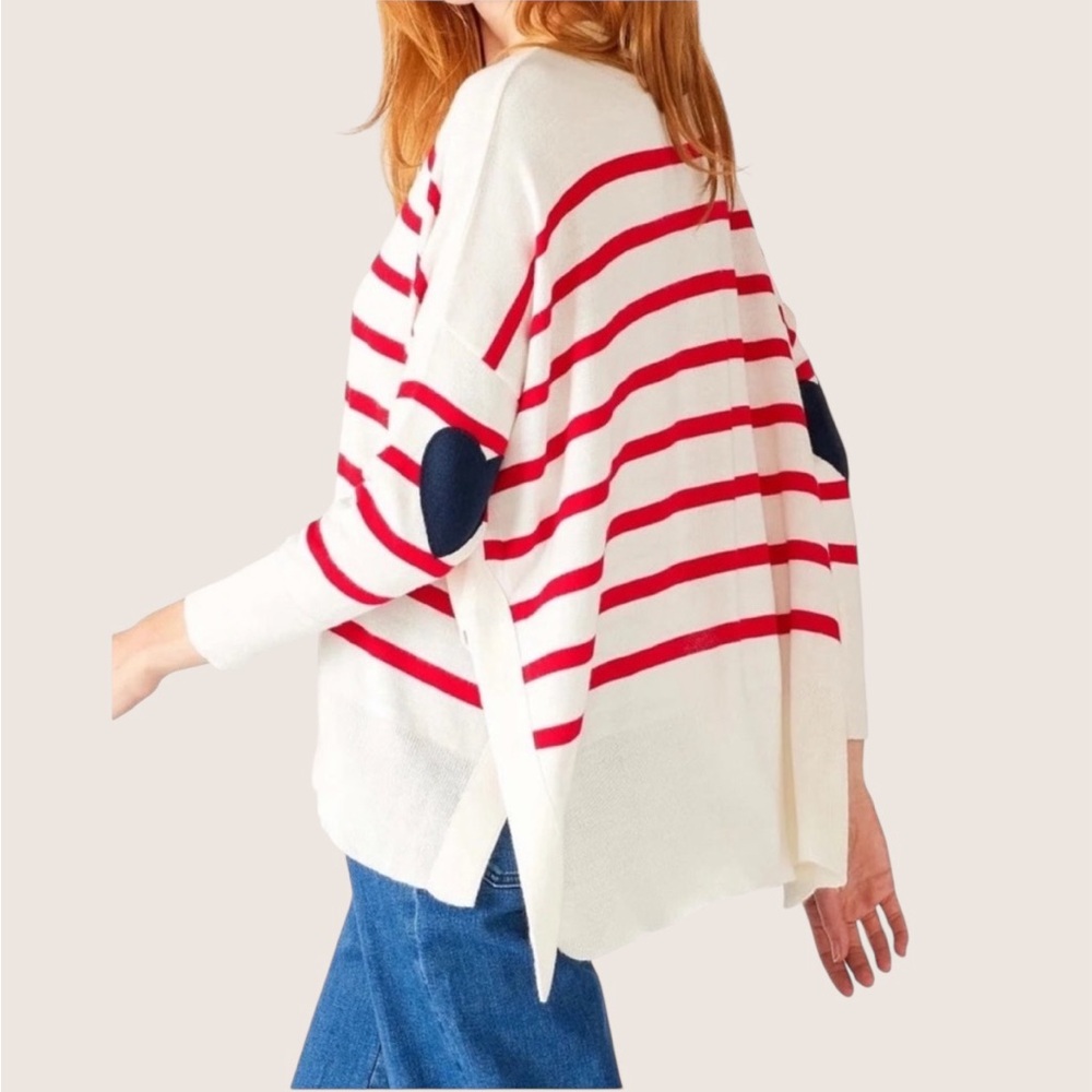 Mersea Amour Red Stripe Navy Heart Elbow Patch Sweater One Size